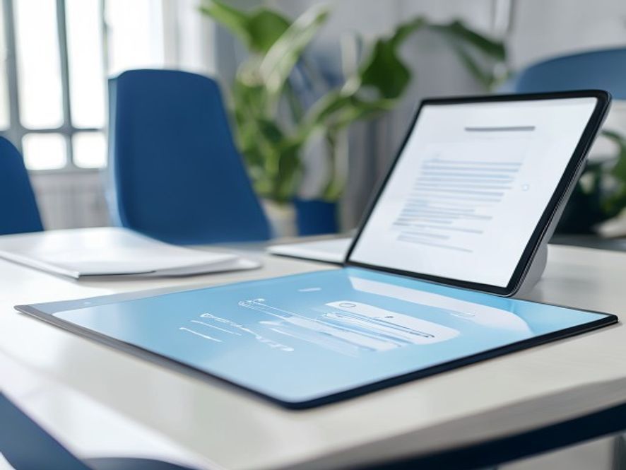 Persoon zittend aan bureau met aangebrachte ergonomische annotaties