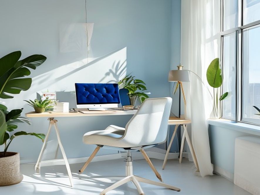 Moderne thuiswerkplek met plantjes en natuurlijk licht